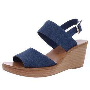 Sole Society Denim Ankle Strap Wedge Pavlina Sandal Dark Blue Size 9.5